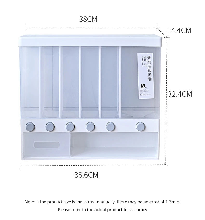 1pc Rice Dispenser Food Dispenser 26LB Rice Drum 6 Grids Storage Dry Food Dispenser Grain Storage Dried Fruit Food Storage Box